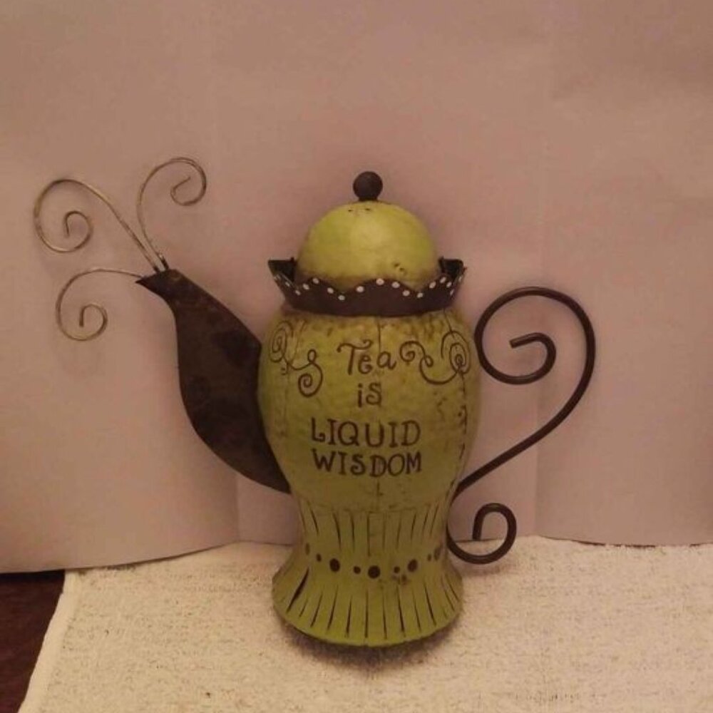 Tea Pot Wall Plaque avocado and black